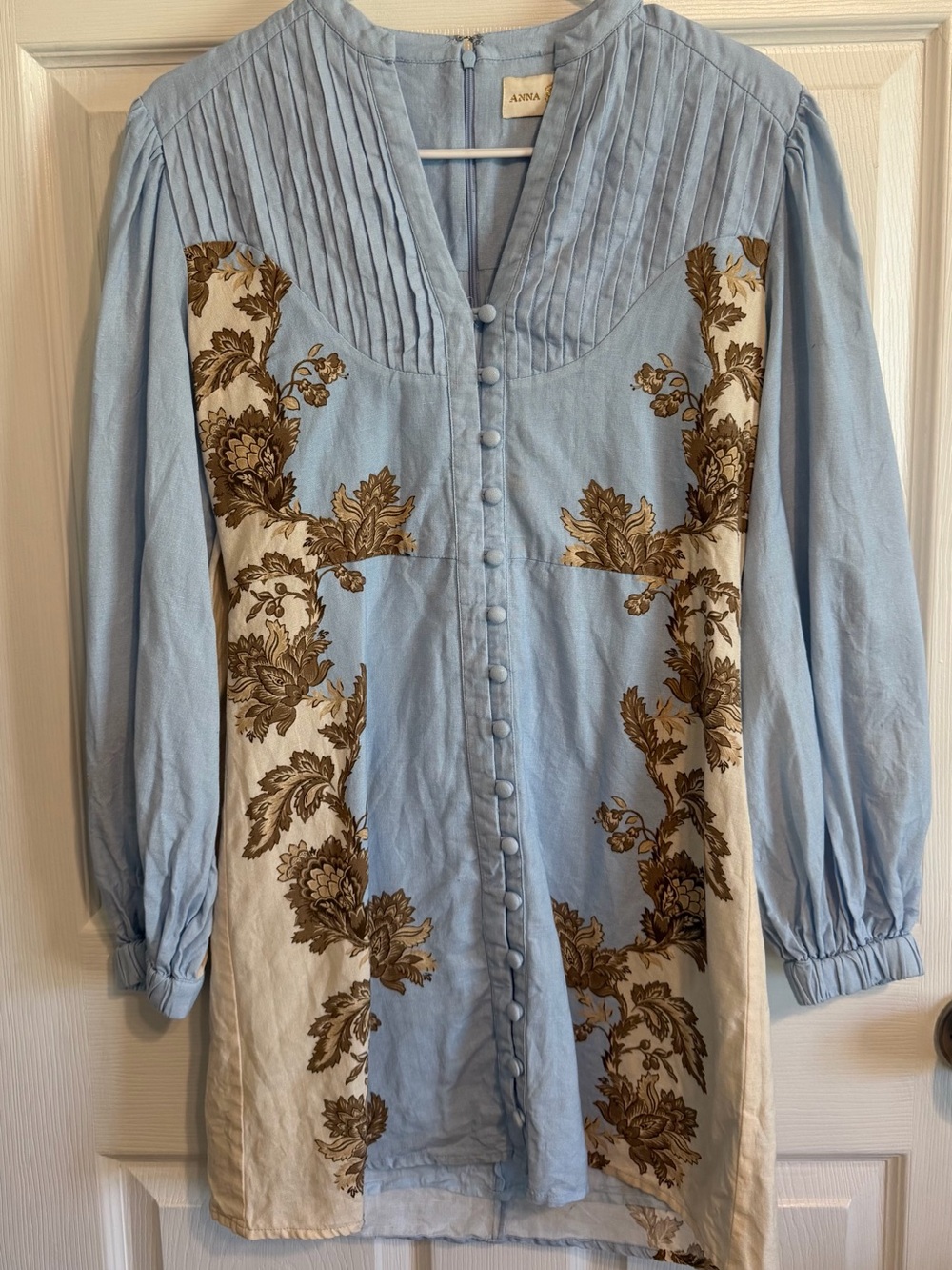 Anna Light Blue and Brown Floral Panel Button-Front Tunic
